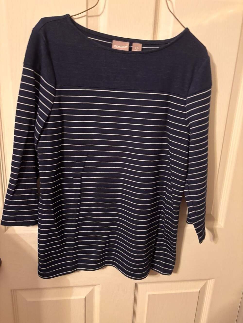 Chico's Navy and White Striped 3/4 Sleeve Top